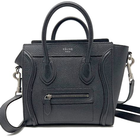 celine nano black pebbled|CELINE Pebbled Calfskin Nano Luggage Black .